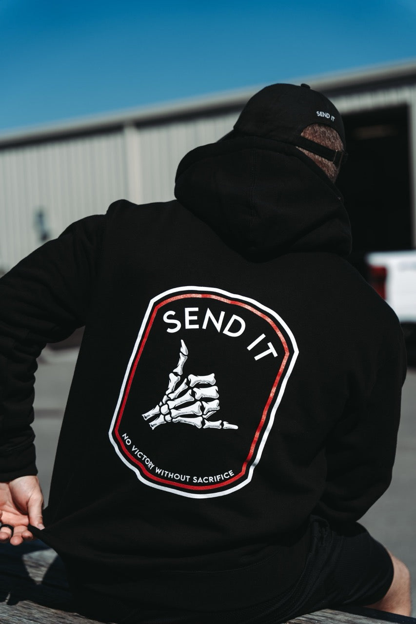 savage tacticians - send it hoodie on model