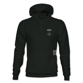 The 13th Jesus Saves Hoodie is a black sweatshirt featuring a small white crown of thorns and "13TH" graphic on the left chest, plus a white text label above the lower right pocket.