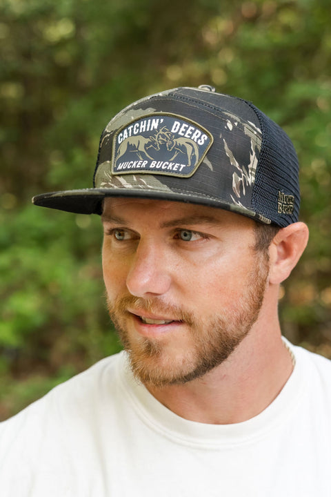 Catchin' Deers Tiger Stripe Camo Trucker Bucket