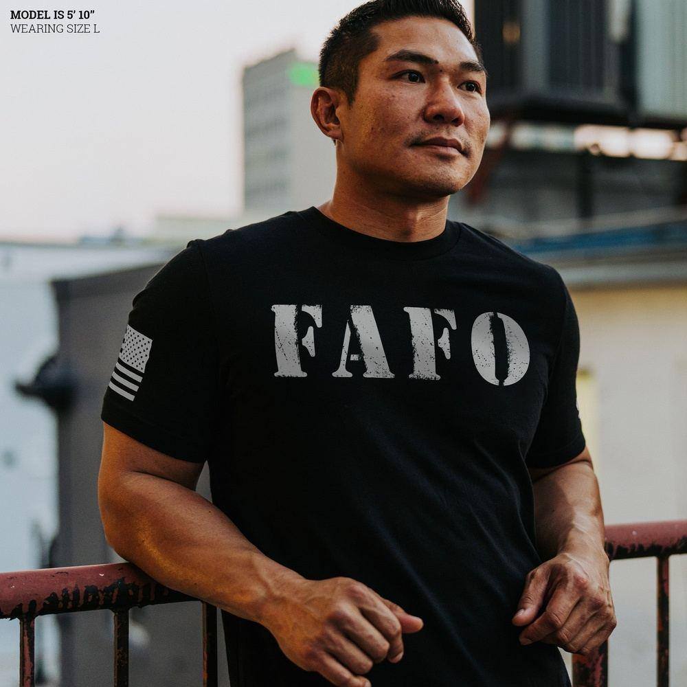 grunt style - fafo black tee shirt model size info