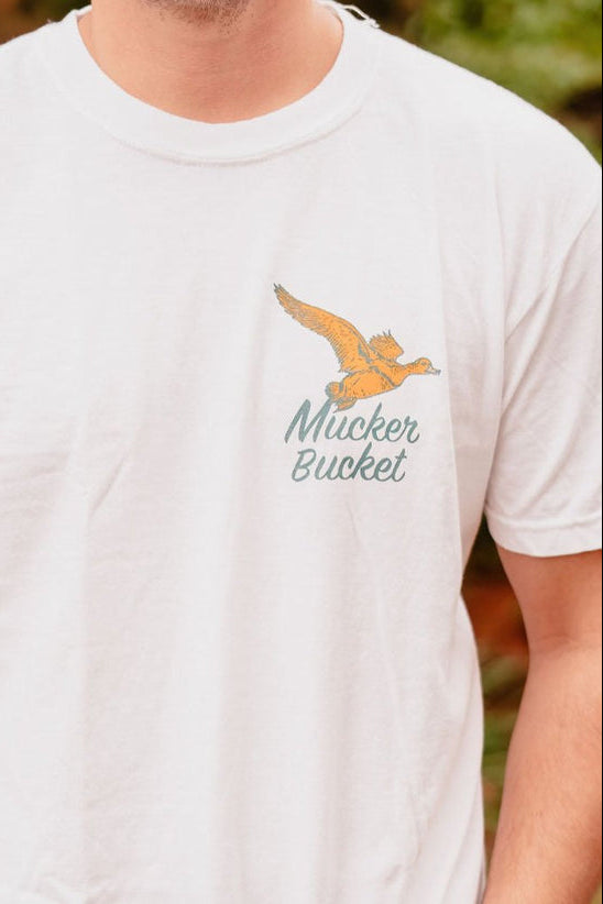 mucker bucket - vintage duck premium tee front on model