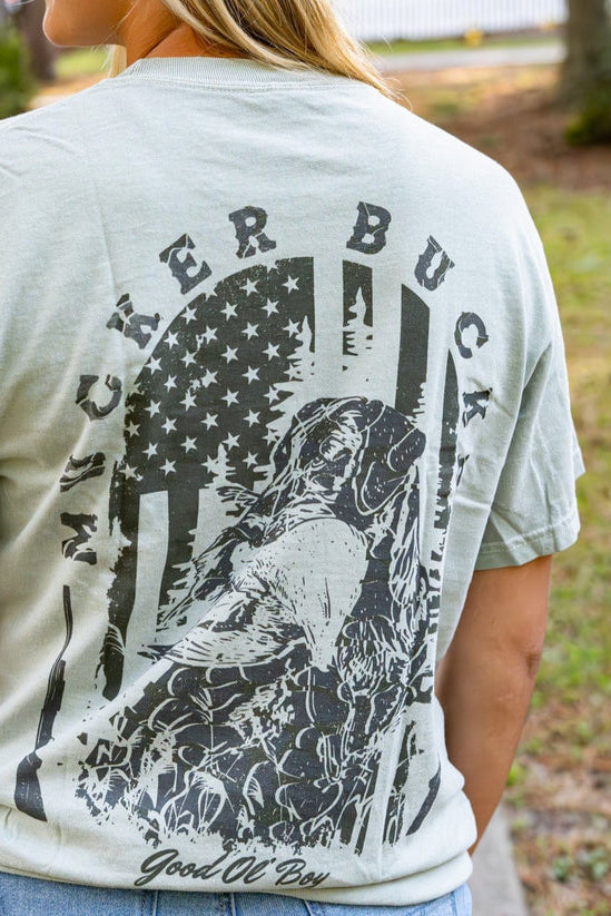 mucker bucket - good ol' boy premium tee on women's model