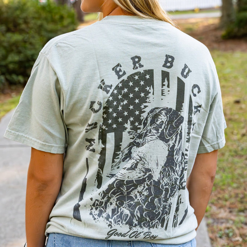 mucker bucket - good ol' boy premium tee on women's model