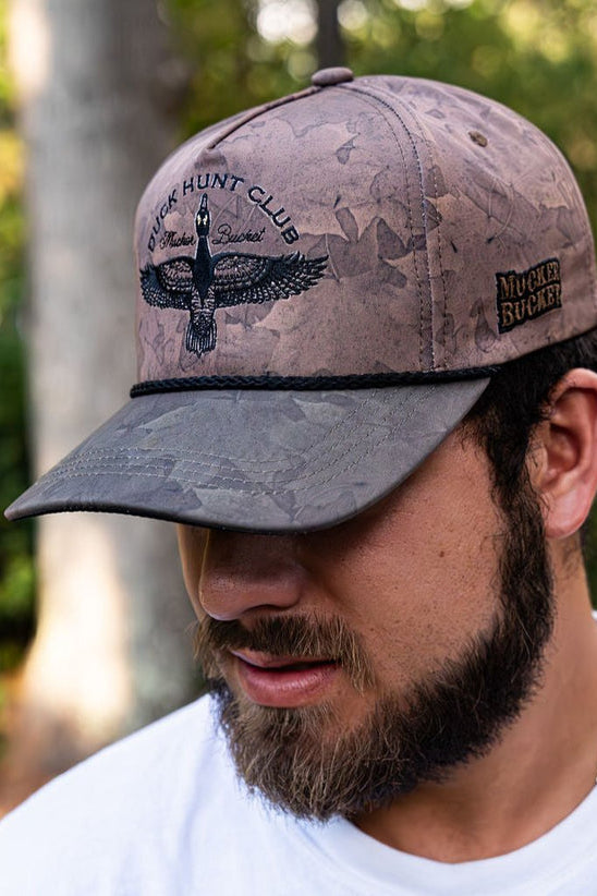 mucker bucket - duck hunt club swamp leaf hat side on model