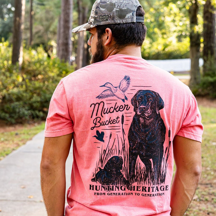 mucker bucket - hunting heritage premium tee back on model