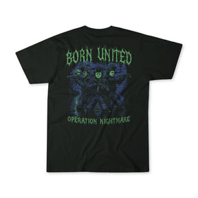 Operation Nightmare - Glow in the Dark by Born United Private Label: Black premium cotton tee with striking masked figures and haunting back print that glows in the dark.