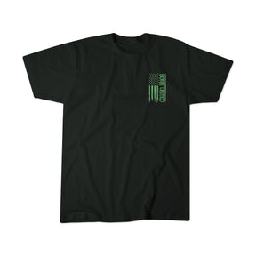 Operation Nightmare - Glow in the Dark by Born United Private Label: Black premium cotton tee with a glow-in-the-dark green American flag and Celtic Labor on the left chest.