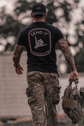 savage tacticians - men's send it t-shirt back on model