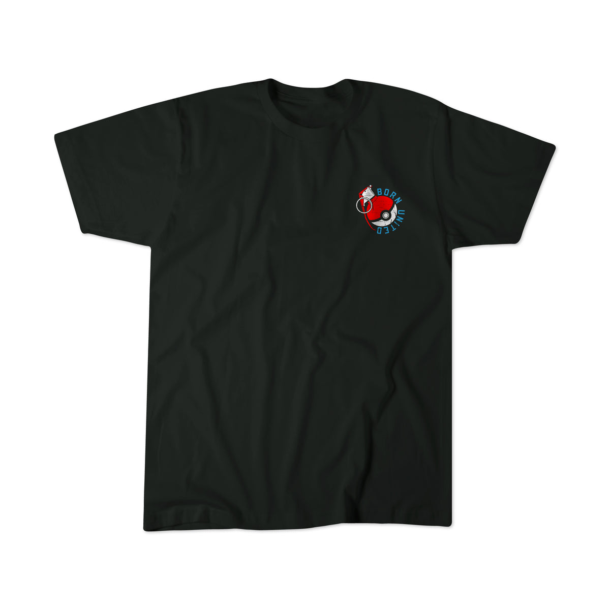 The Youth Pika-Pew T-Shirt by Born United Private Label features a small, colorful graphic of a red koi fish swimming in a blue circle with the words "Born to Koi" on the upper left chest.