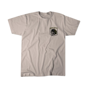 The Born United Black Box - TactiRhino Tee by Born United Private Label is a light gray limited edition shirt with a small raised fist and "Born United" in black above it, set against a rectangular black box on the left chest.