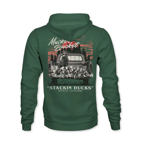 mucker bucket - stackin' ducks premium hoodie back