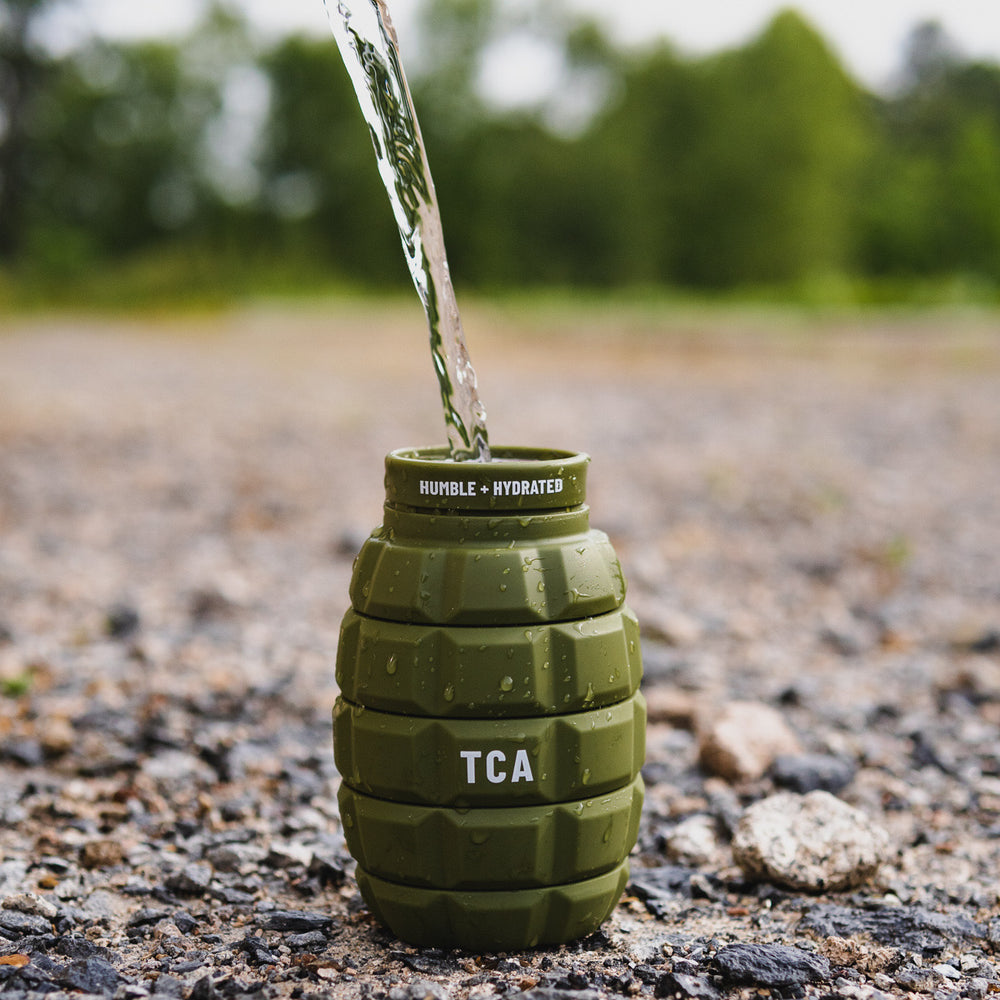 tango charlie - humble and hydrated water bottle grenade military green