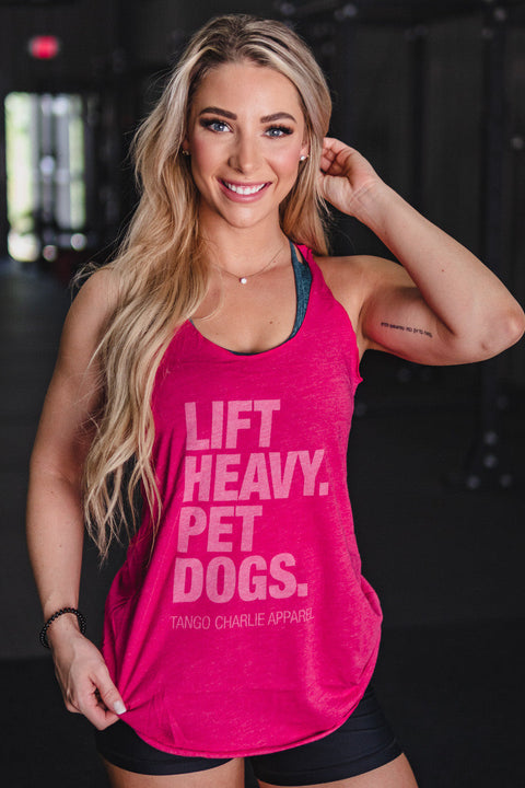 Lift Heavy. Pet Dogs.- Women's Pink Tank