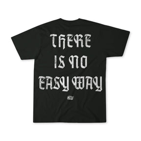 The There Is No Easy Way - Premium Oversized Tee by Tango Charlie Apparel features bold white gothic text on the back and a small logo near the hem. This black heavyweight unisex cotton shirt offers standout style and comfort.