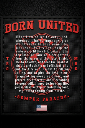 Decorative patch with 'Born United' text and American flag on a black background