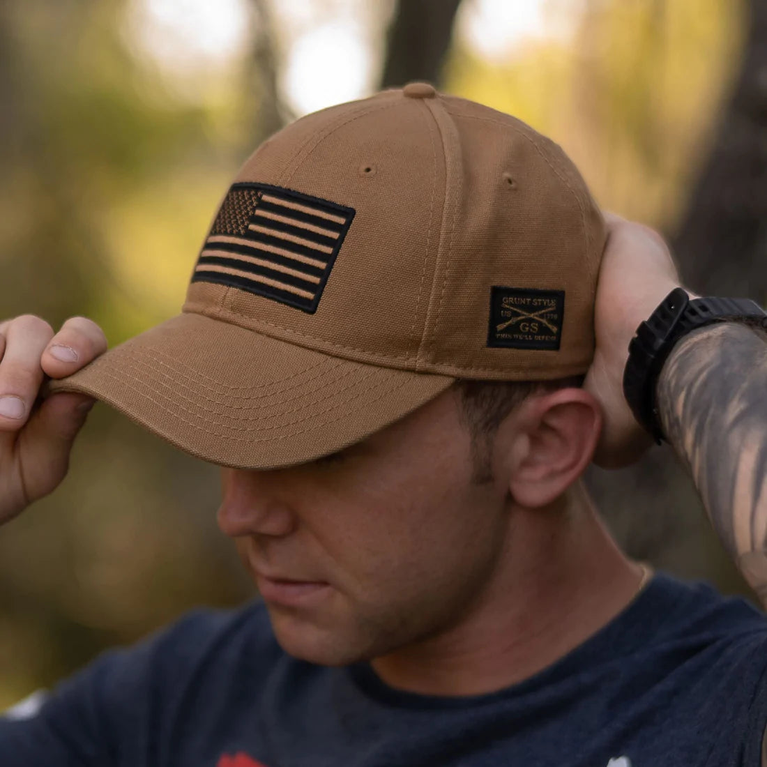 Embroidered American Flag Hat - Coyote