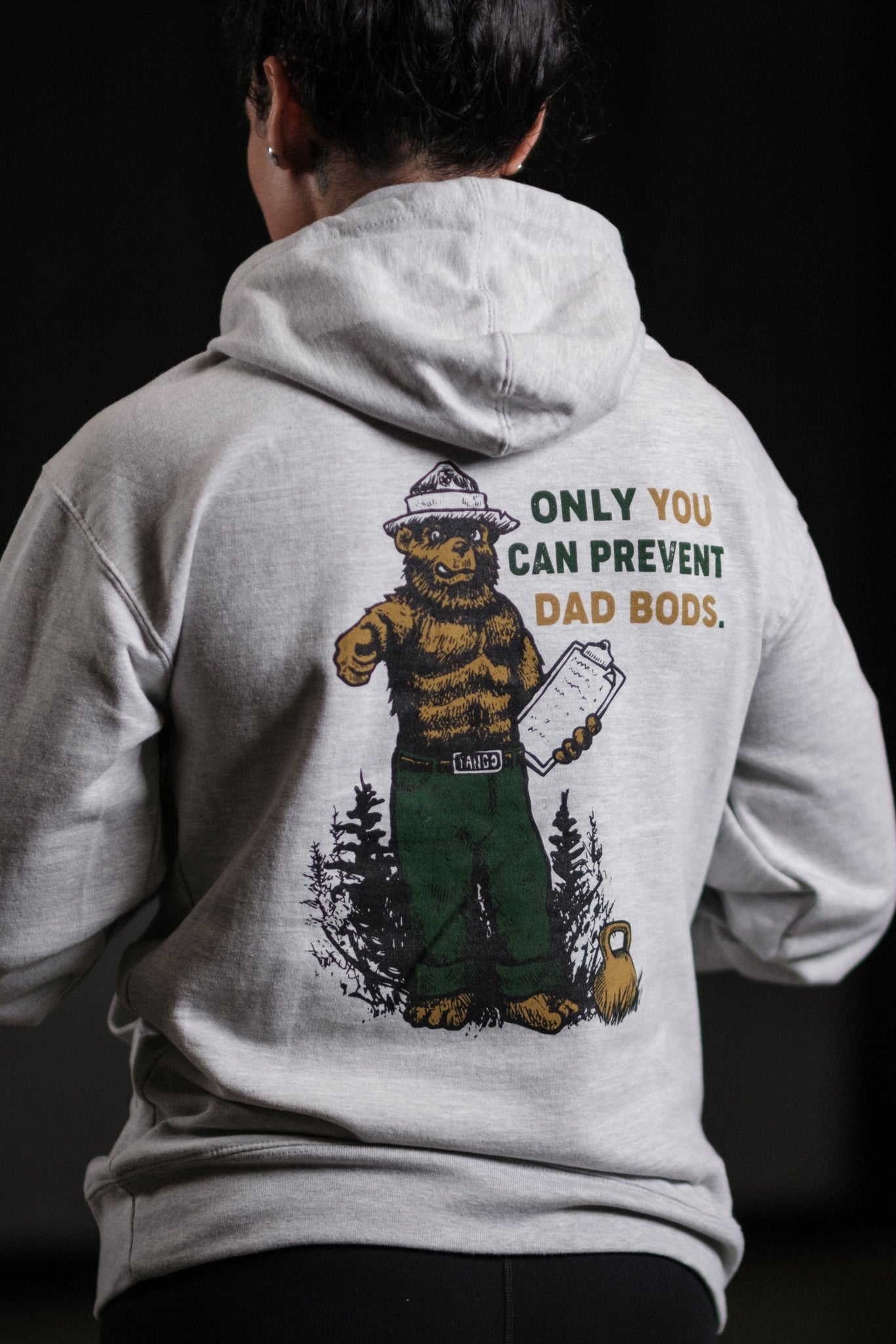 tango charlie - only you can prevent dad bod hoodie back on model