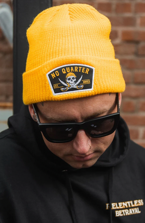 relentless betrayal - no quarter beanie on men's model