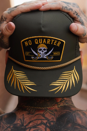 relentless betrayal - no quarter olive snapback on model