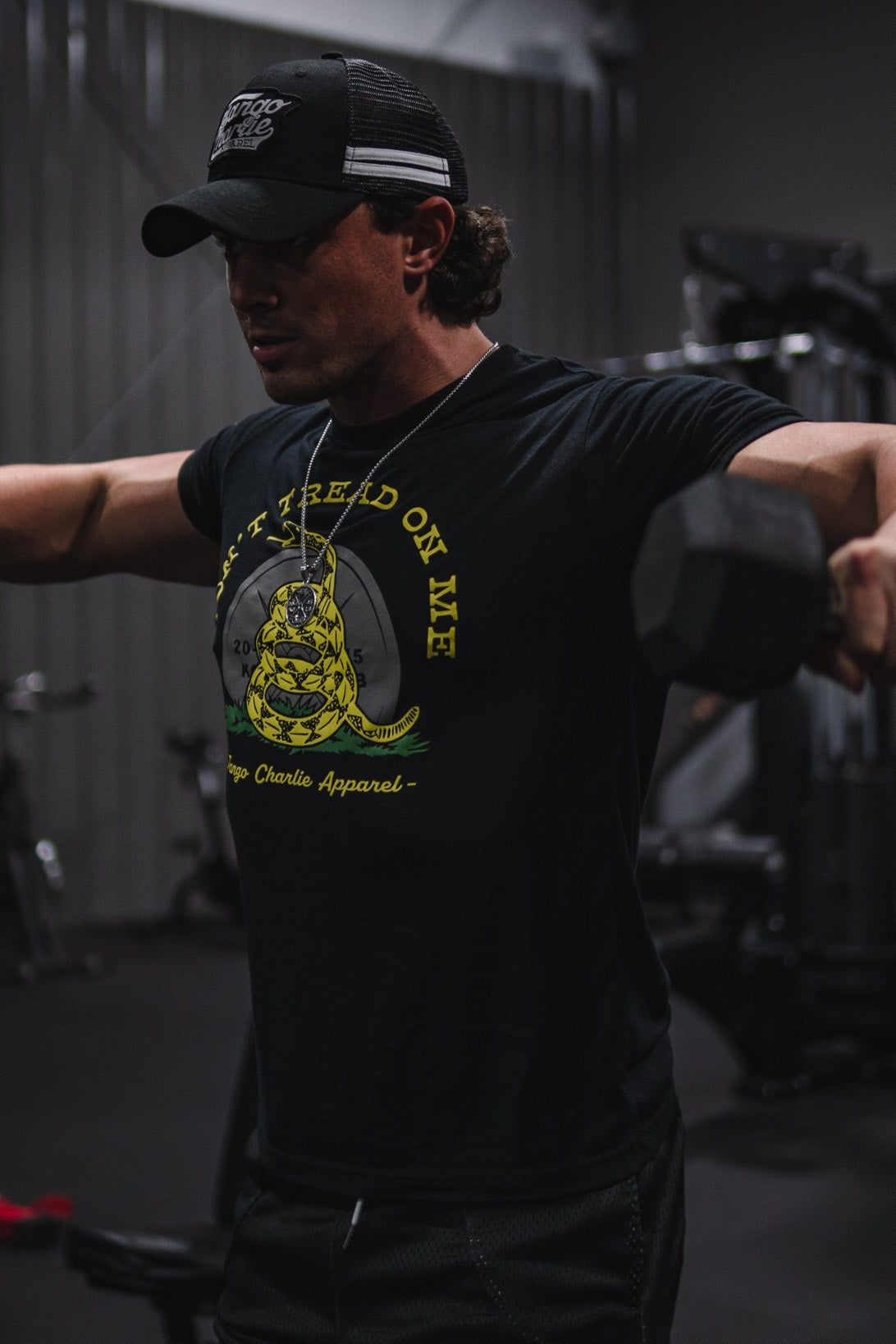 tango charlie - gadsden flag tee on male model