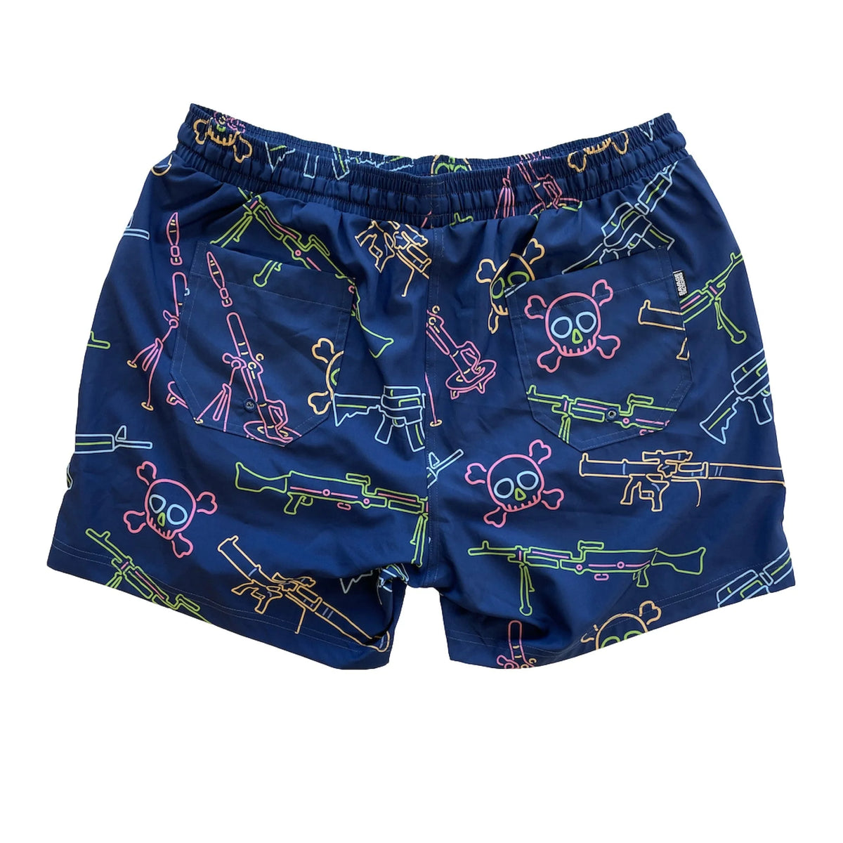 savage tacticians - neon lights & gun fights swim trunks back